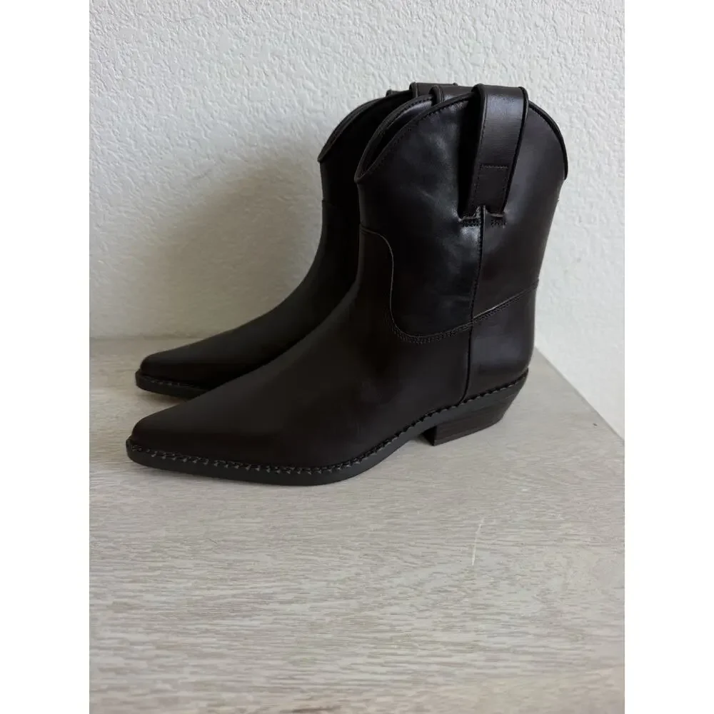 Michael Kors Noemie Women's Brown Leather Pull-On Ankle Bootie Pointed W 5.5